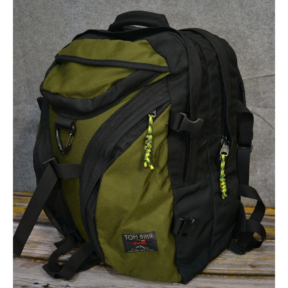 Tom Bihn Brain Bag Olive Green Nylon Backpack Soft Case Travel Daypack USA